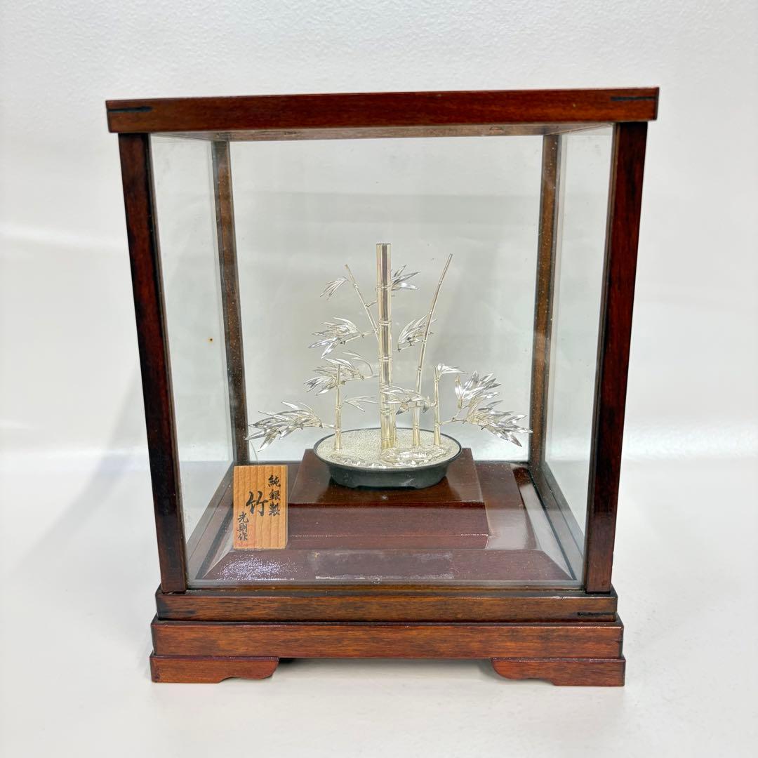 光則作銀製竹　洋銀製純銀仕上げ 竹の置物 開運 純銀製　竹　光則作