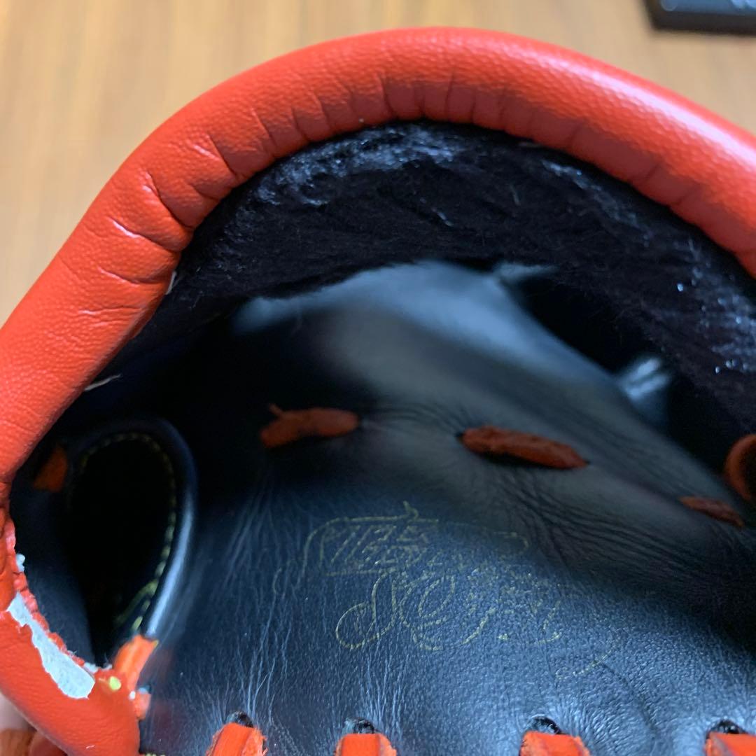 ファーストミット左利き用　オレンジ レザー 野球グローブ 軟式用ミズノ