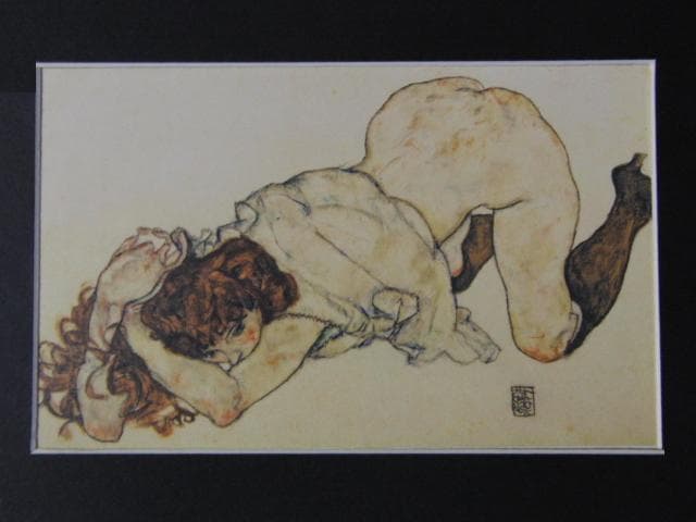 エゴン・シーレ、【両肘で体をささえ、跪く少女】、希少な画集画