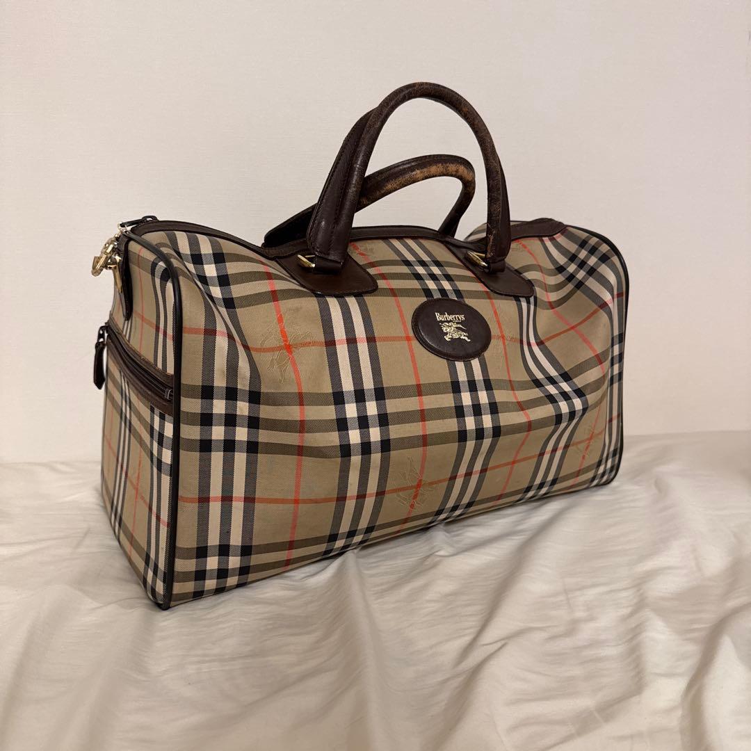 ビンテージ バーバリー ボストンバッグ ノバチェック シャドーホース PVC