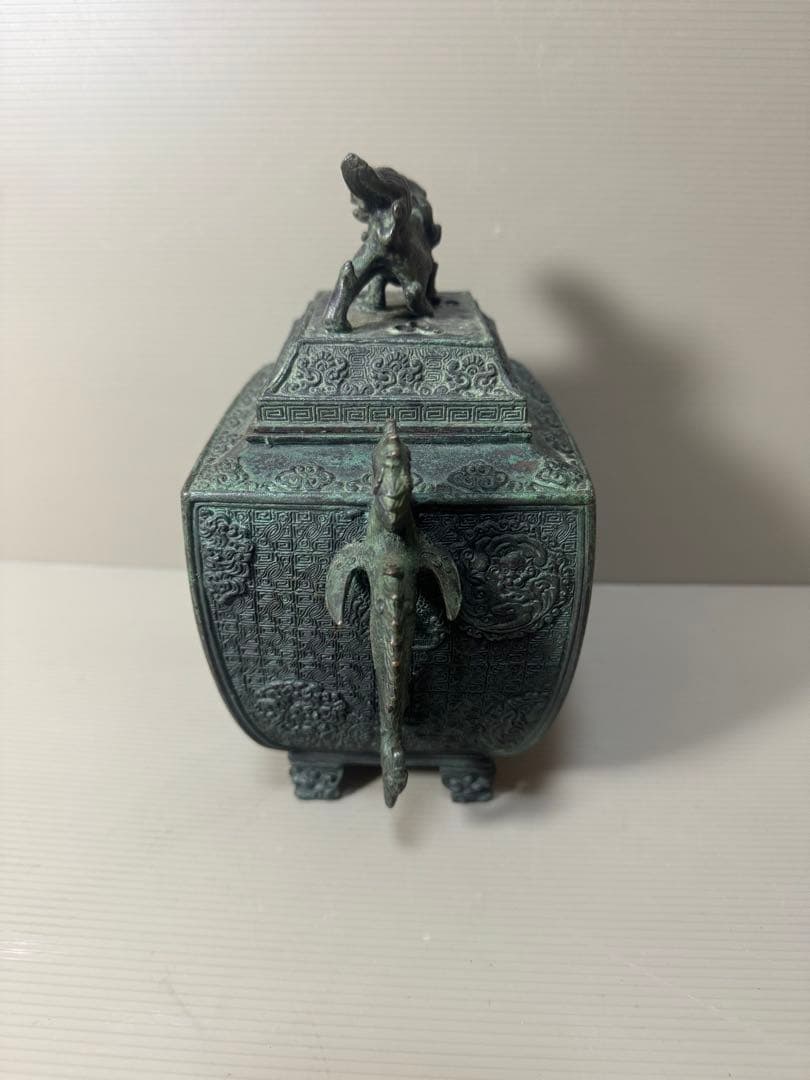 2136  高岡銅器 米田秀保造 獅子摘 龍鳳凰紋 四つ足 香炉