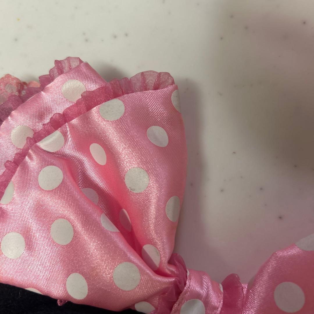 ミニー カチューシャ ピンク イヤリング 水玉 レース リボン ディズニー