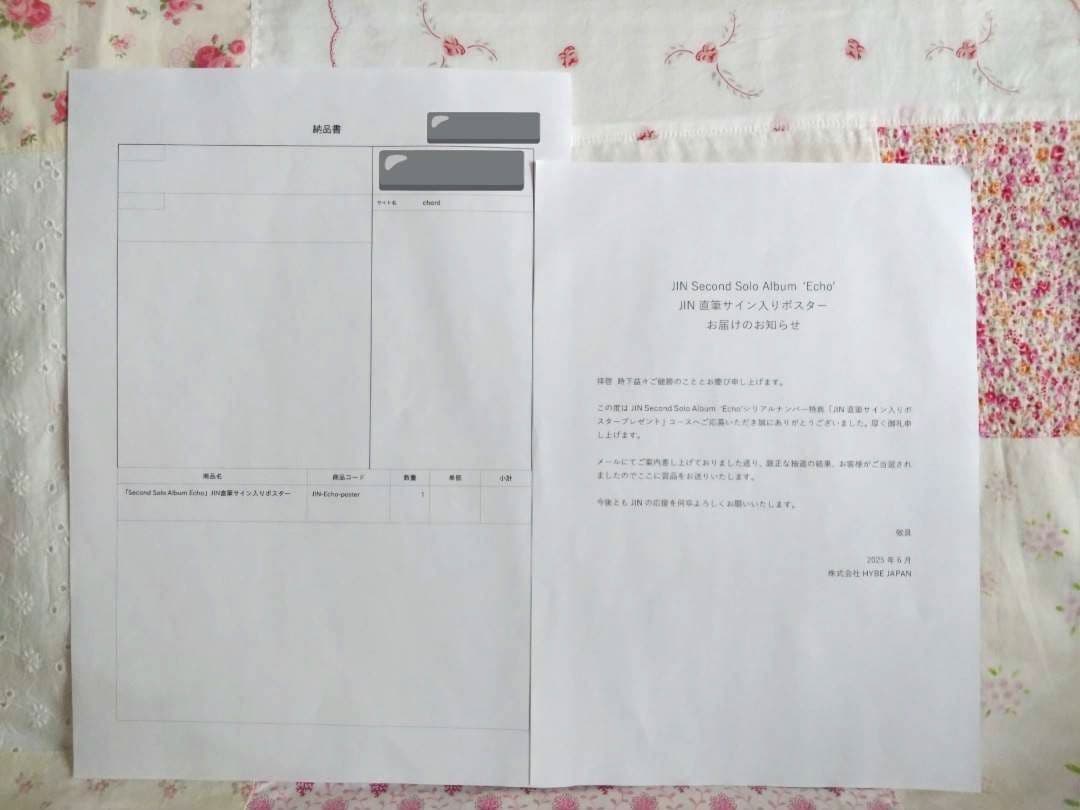 BTS JIN ジン 'Echo' 直筆サイン入りポスター 未開封