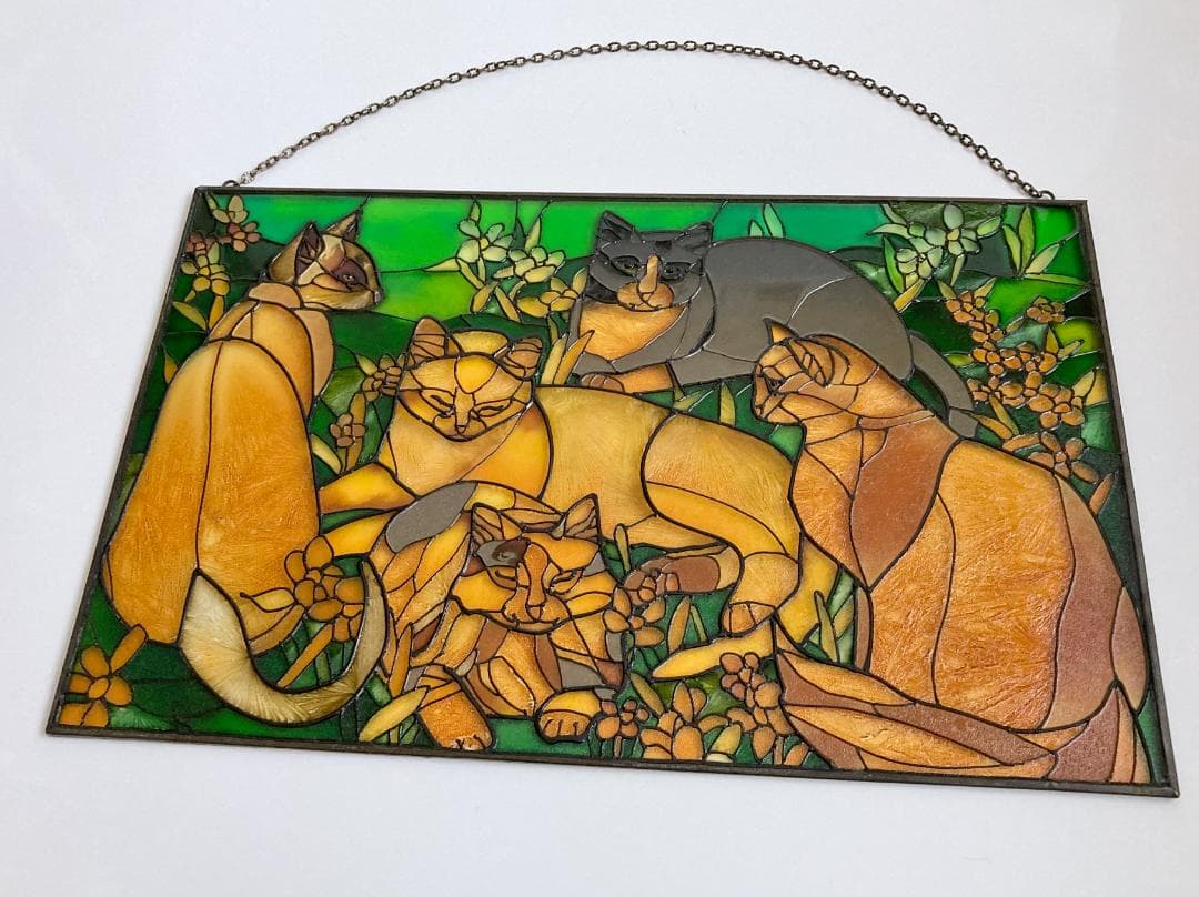2001年 大判 ティファニー キャット ジョン・ベーカー ステンドグラス 猫