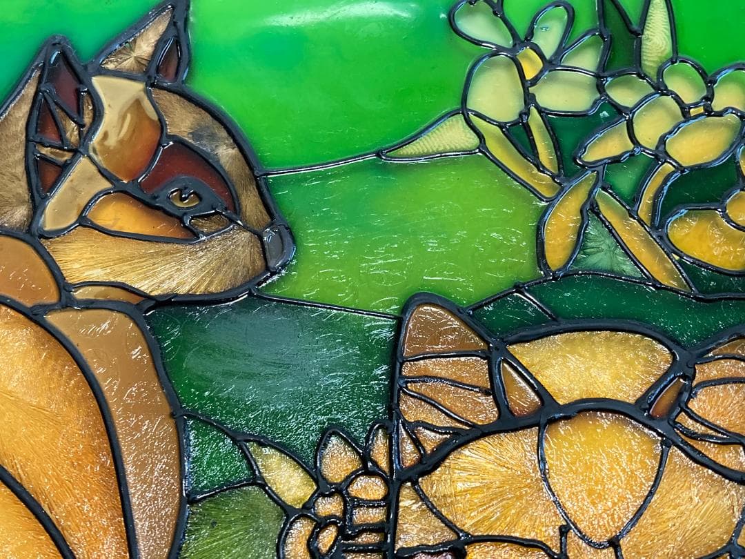 2001年 大判 ティファニー キャット ジョン・ベーカー ステンドグラス 猫