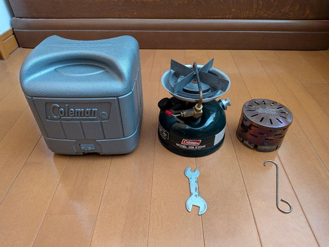 コールマン508 ツーレバーガソリンストーブ完動品とヒーターアタッチメントセット