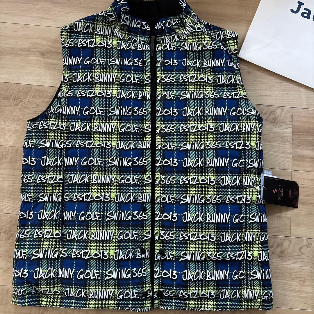 新品　ジャックバニー　メンズ　リバーシブル中綿ベスト　ブラックグリーン　L