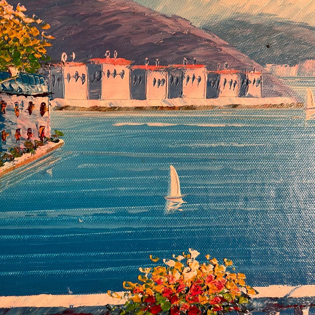 手書き油絵 地中海の風景 絵画 インテリア 油彩画