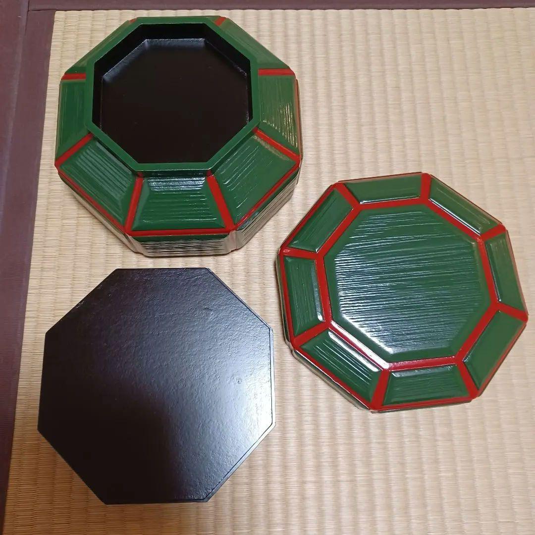 未使用　青漆爪紅　ヘギ目　八角　 食籠　表千家　茶道具　漆器　漆芸　木製　⑤
