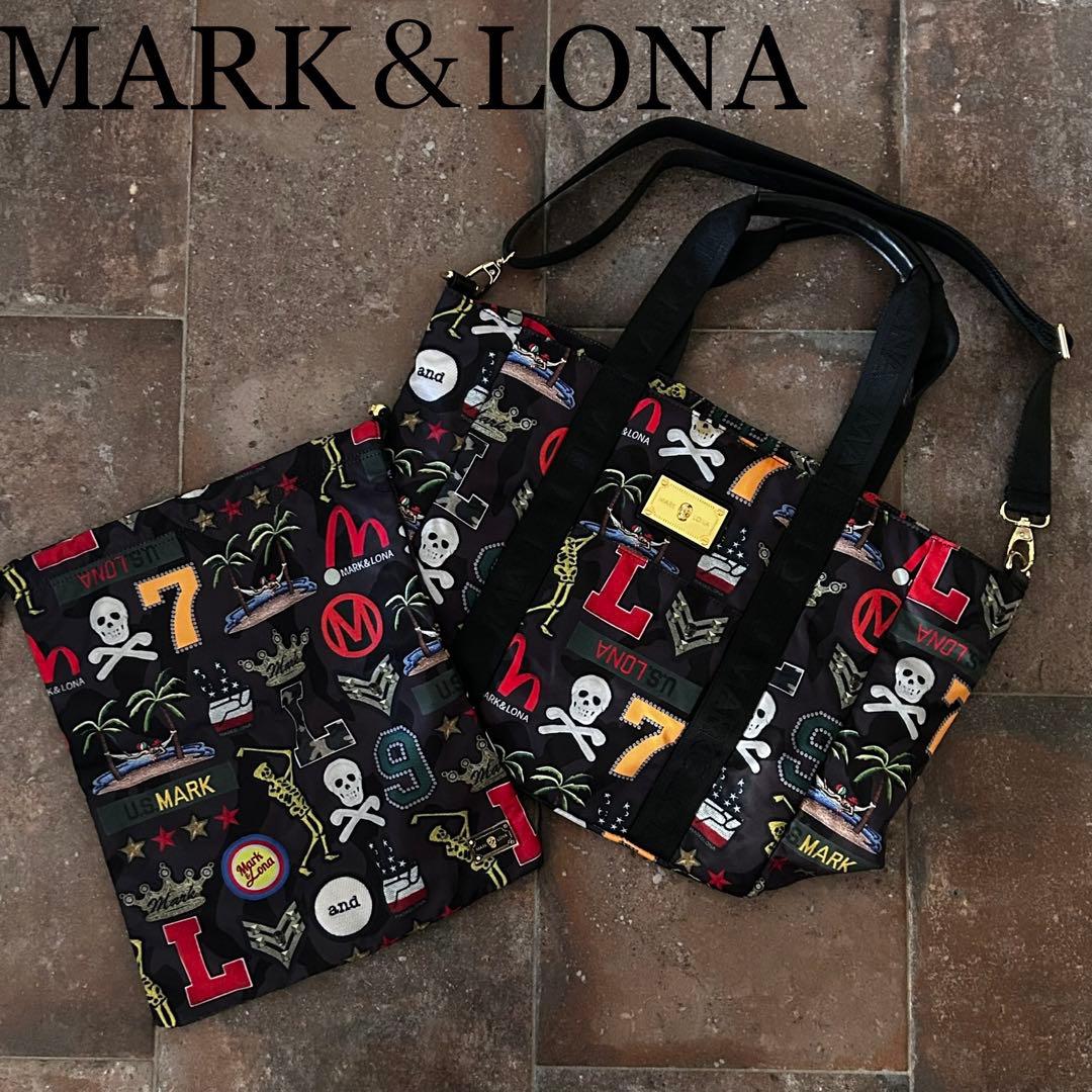 楽市楽座 MARK＆LONA ビッグトートバッグ 総柄 スカル ボストン