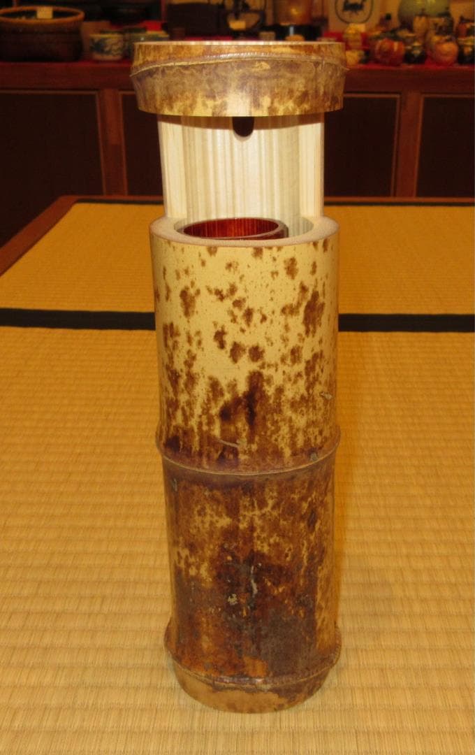 送料込【逢絢亭】茶道具 竹花入 銘「花吹雪」 立花大亀書付 関斎作 共箱