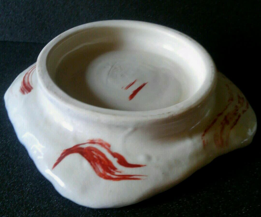 新鋭作家　つぐら康之作　赤絵　彩色　高付き皿　師　鯉江良二