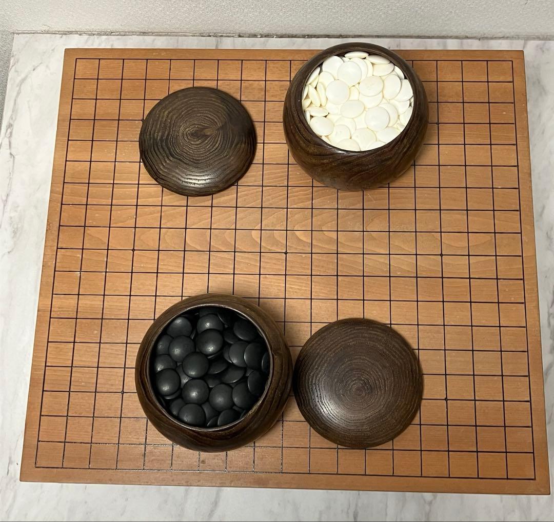 囲碁★碁盤＆碁石セット　脚付碁盤　木裏面　本桂　三寸六分五厘盤