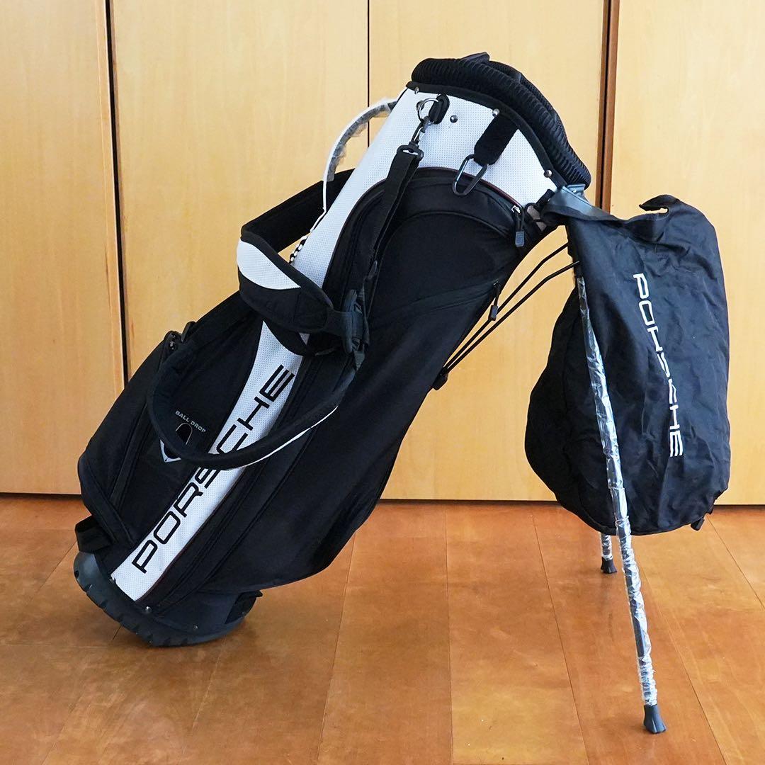 [未使用] Porsche キャディバッグ ブラック/ホワイト/焦茶のパイピング