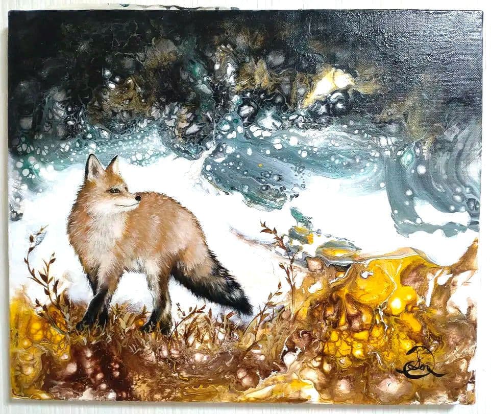 狐の油絵【軌跡】1点物の原画◆作者サイン入り/油彩画/F8号キャンバス