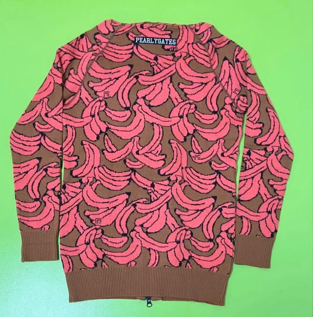 値下げ パーリーゲイツ オレンジ M 総柄 バナナ柄 フード付きフーディ