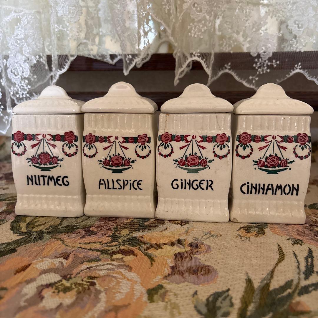 ドイツ　アンティーク　陶器スパイスセット 薔薇、花柄装飾柄