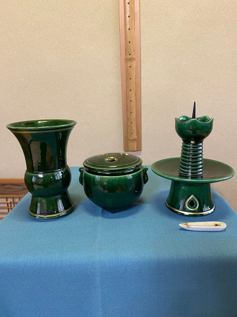 茶道具/三ツ具足 青楽 利休忌 松楽窯