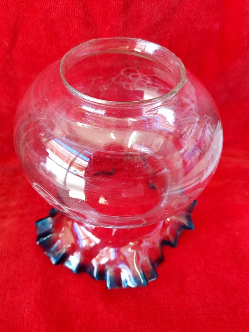 座敷ランプ　青色金魚鉢形ガラスシェード