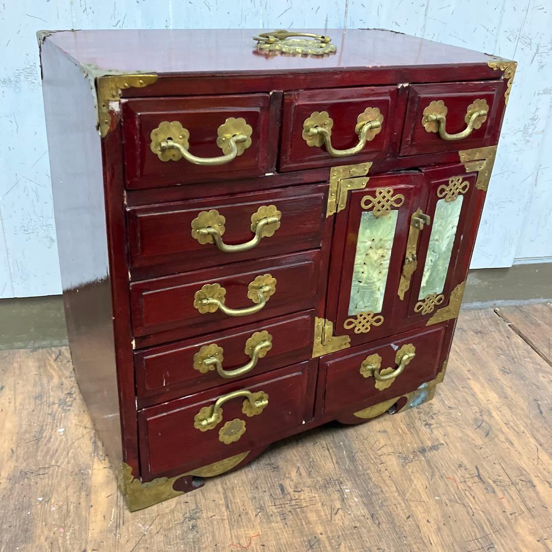 A-3 中国美術 薬箪笥風 小型箪笥 チェスト 抽斗8杯 飾台 道具箱 骨董品