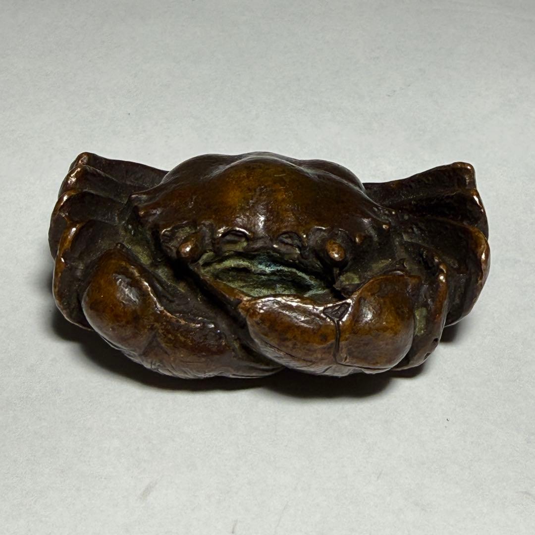 ◆古銅蟹置物 山銅 斗鎮 文鎮 紙抑え 書道具 古玩 文房四宝 江戸時代◆