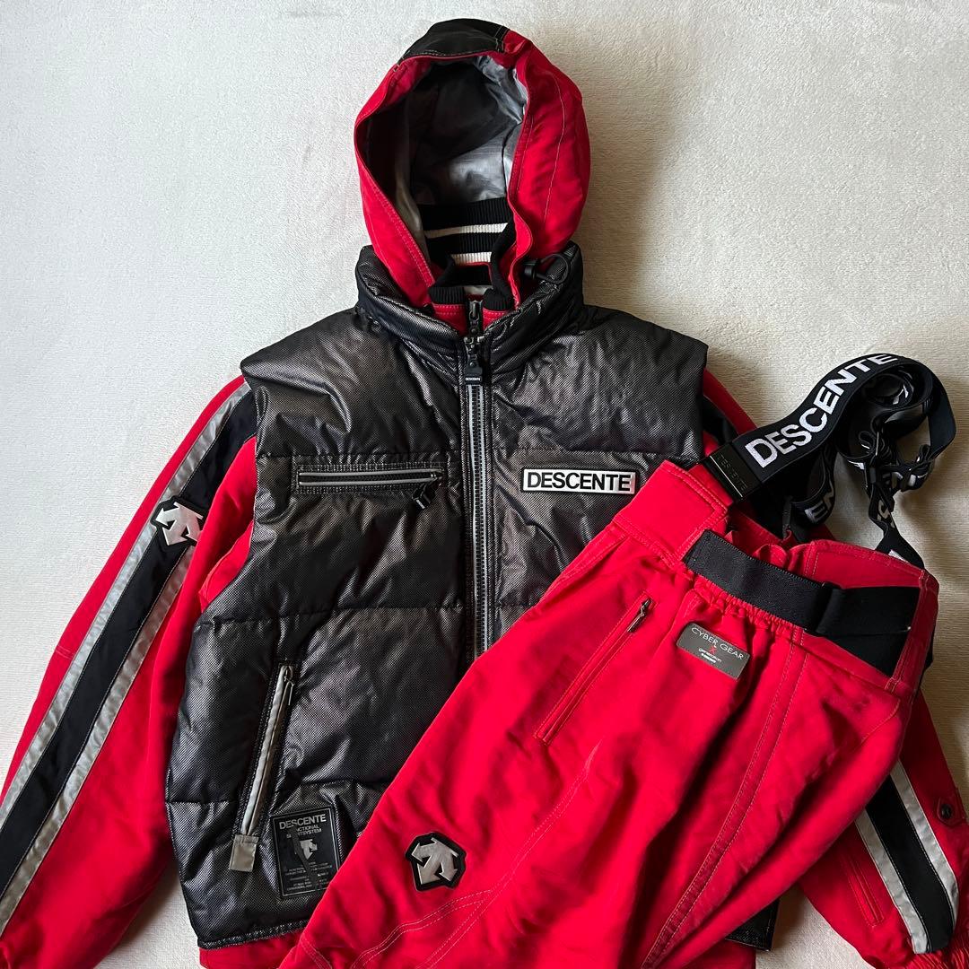 DESCENTE デサント 上L 下XL スキーウェア 上下 セットアップ 赤黒