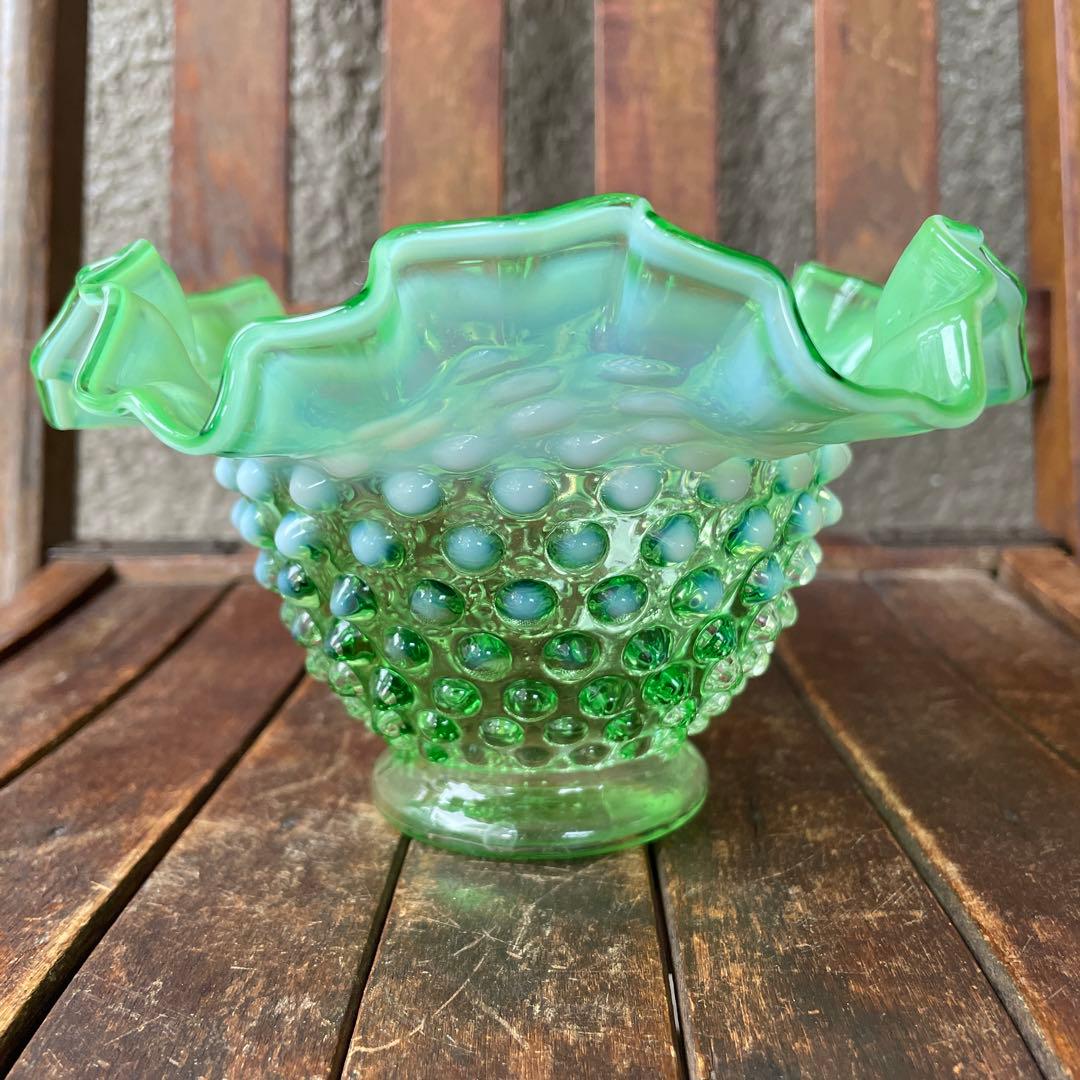 50s オールドフェントンFenton グリーンオパールセントガラスアンティーク