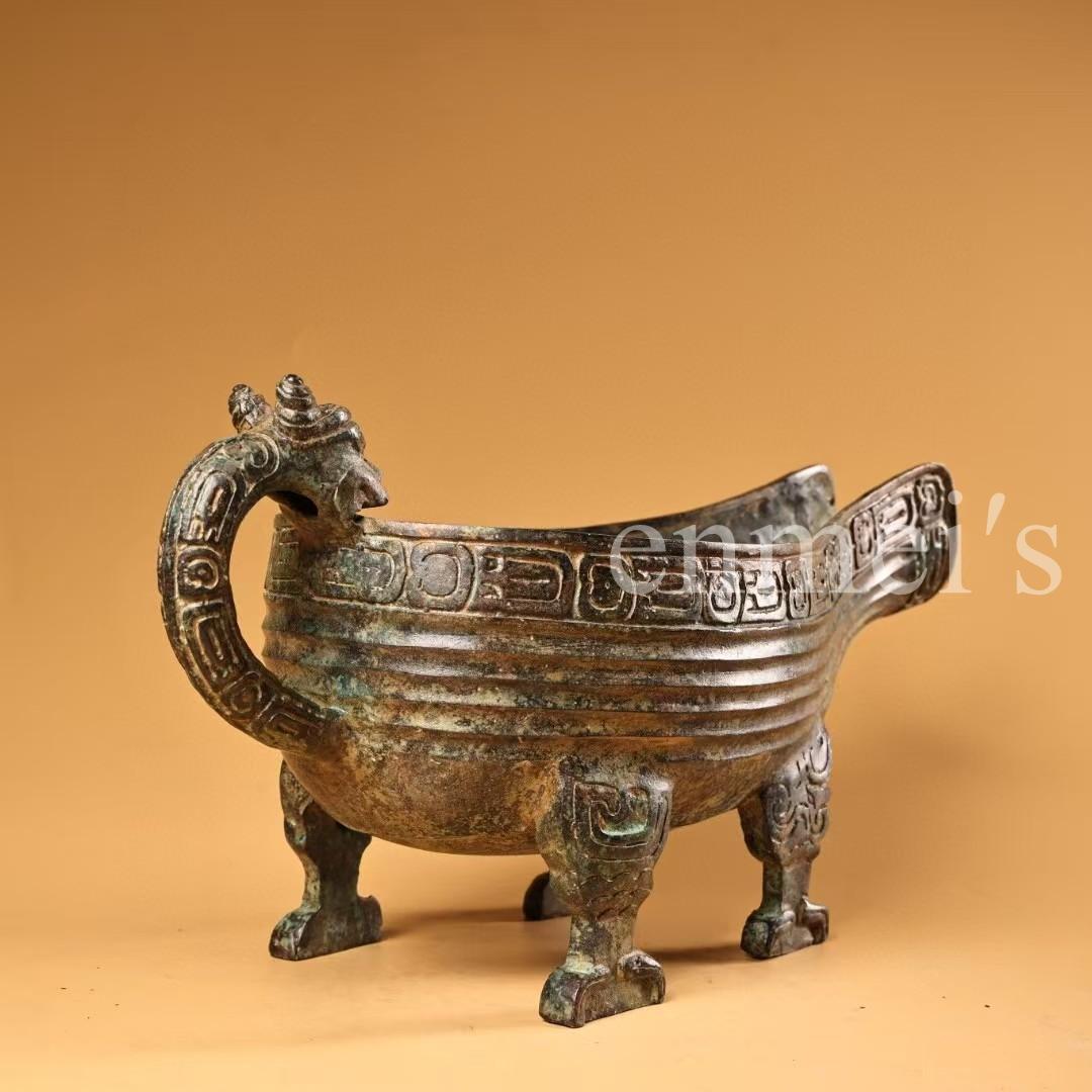 中国古美術・旧蔵青銅酒具・純銅密彫・純手作り・高浮彫・置物・酒器・茶道具