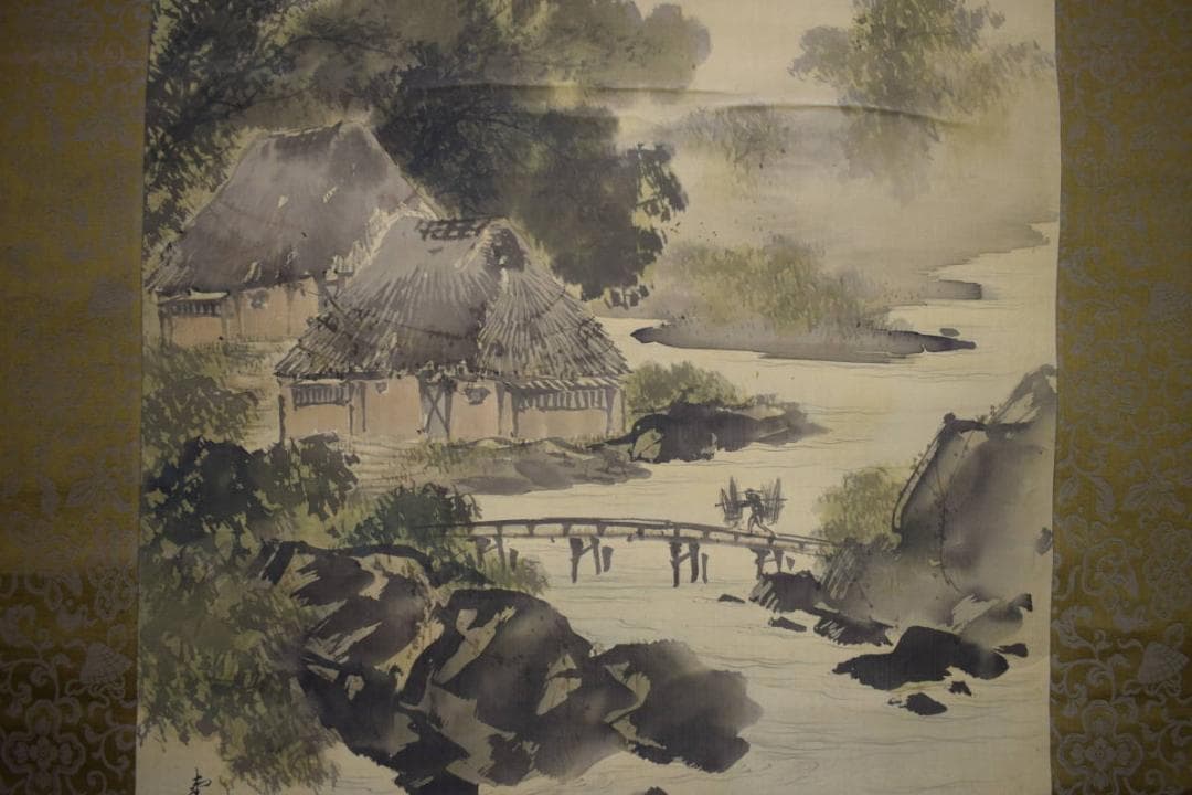 真作/南景/山水帰樵人物図/布袋屋掛軸HJ-390