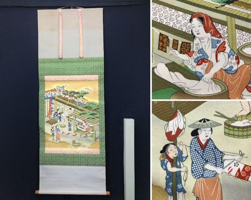 【複製】作者不詳/染織の図/染織工芸品/人物図/掛軸/名家伝来/AC-413