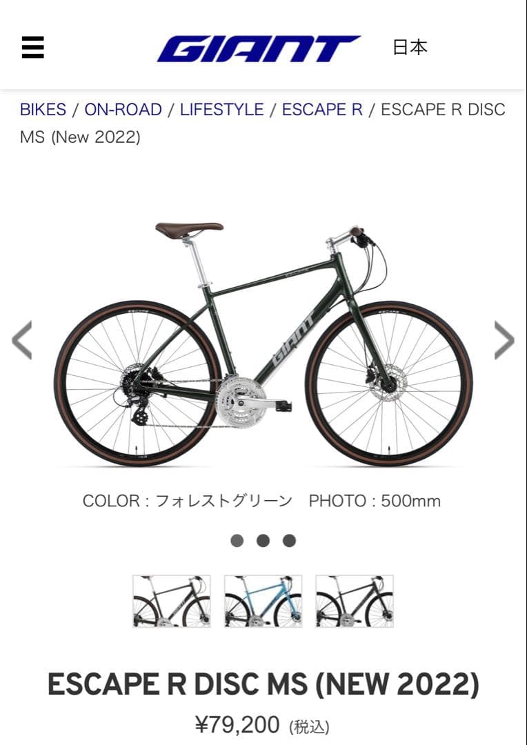 ⚠️引渡しのみ⚠️GIANT ESCAPE R DISC MS フォレストグリーン