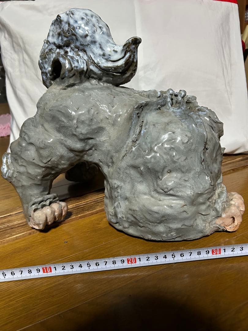 陶器 獅子の像 約30cm グレー