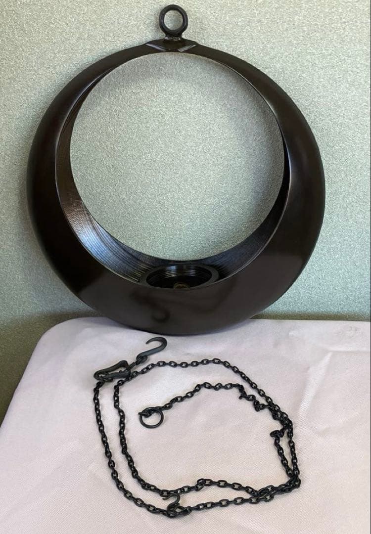 唐銅製　吊り下げ花器　満月尺0万月　池坊　美品　チェーン付き