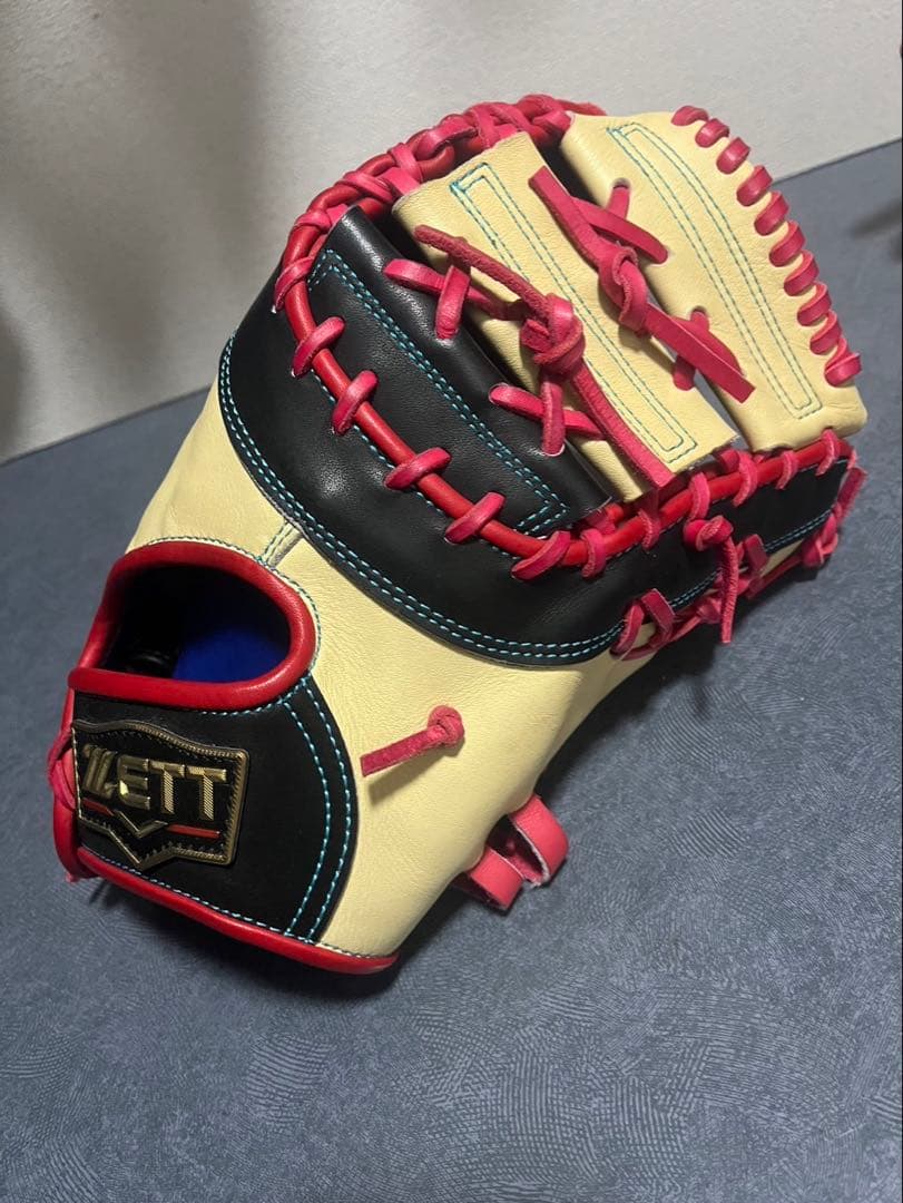 ZETT P 硬式グローブ ベージュ/黒/赤