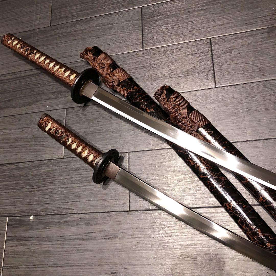 高級模造刀　高級居合刀　太刀　大小セット　本研波刃　亜鉛合金