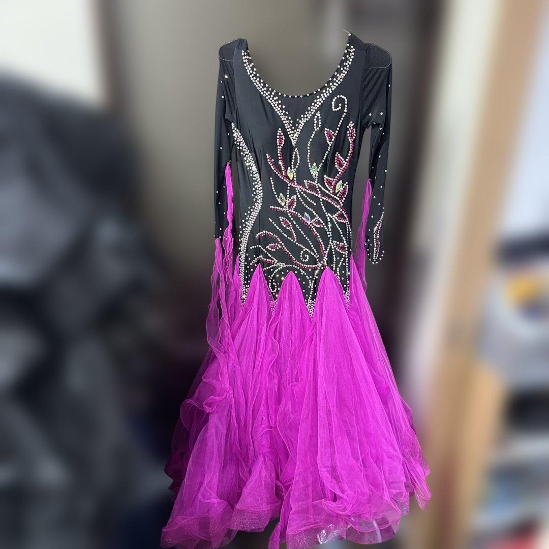 【Mサイズ】社交ダンス　ドレス　ブラック×ピンク