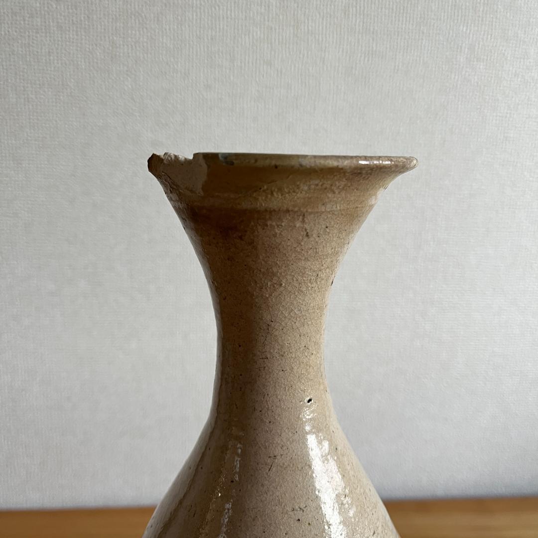 李朝 粉引 大徳利 朝鮮古陶磁 高35.8cm 口縁欠けあり