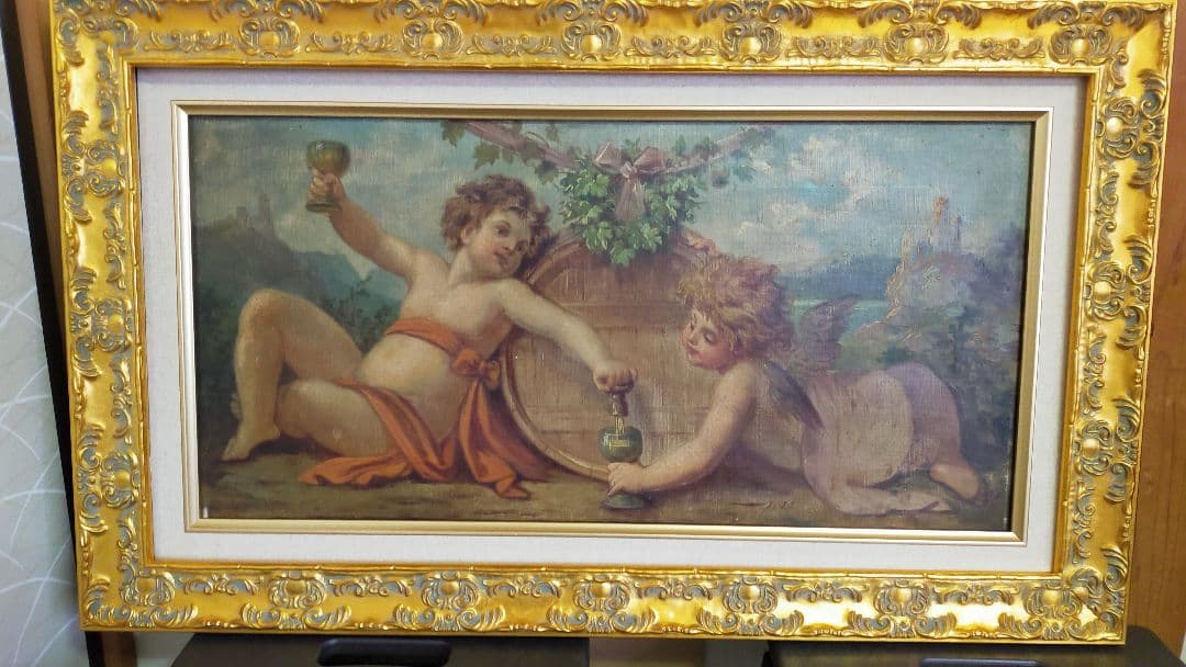 アンティーク油絵　 子供と杯の絵