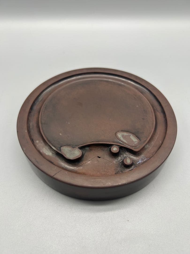 中国　古硯　漆器 円形文箱