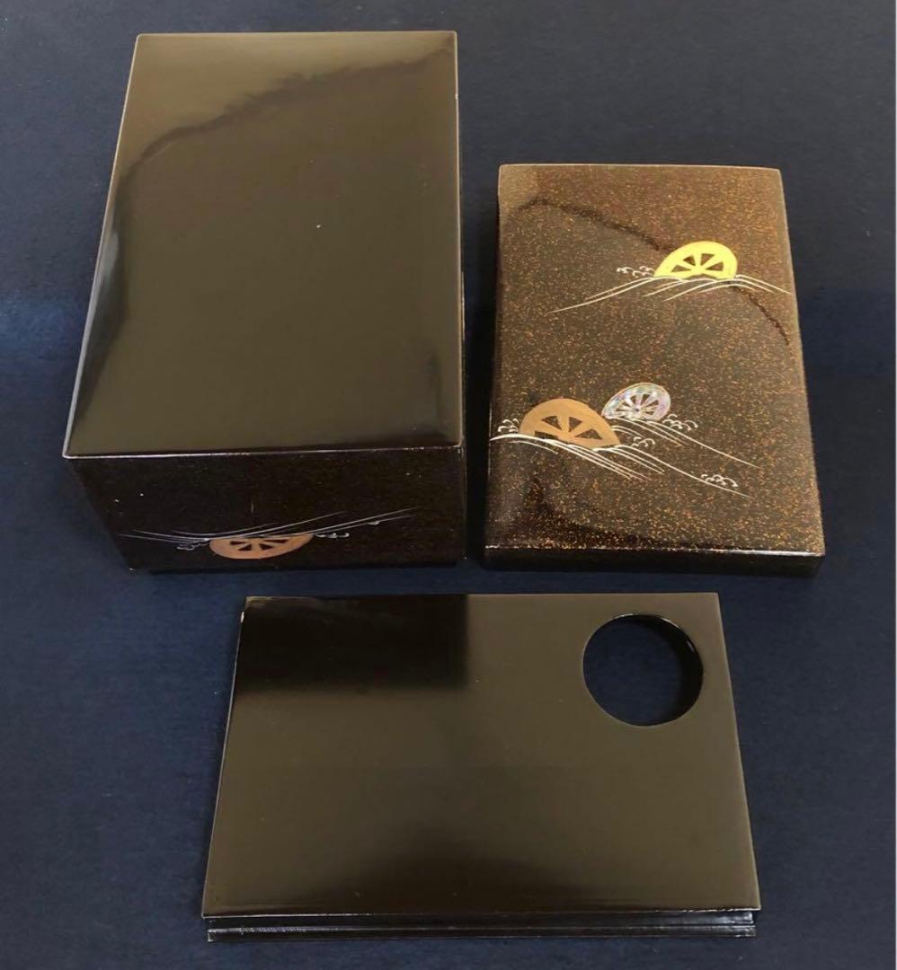 《R》茶道具 梨地 波車蒔絵 螺鈿 青貝 茶箱 木製漆器　260109き2