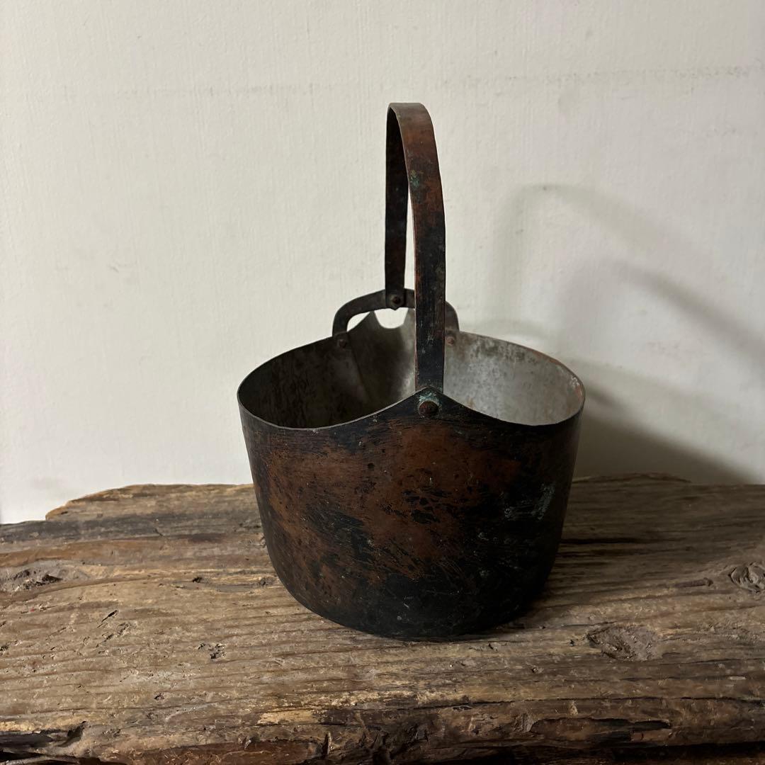 シャビー 古い片口銅鍋その④コッパーケトル　骨董　ガーデニング　古道具　検:李朝