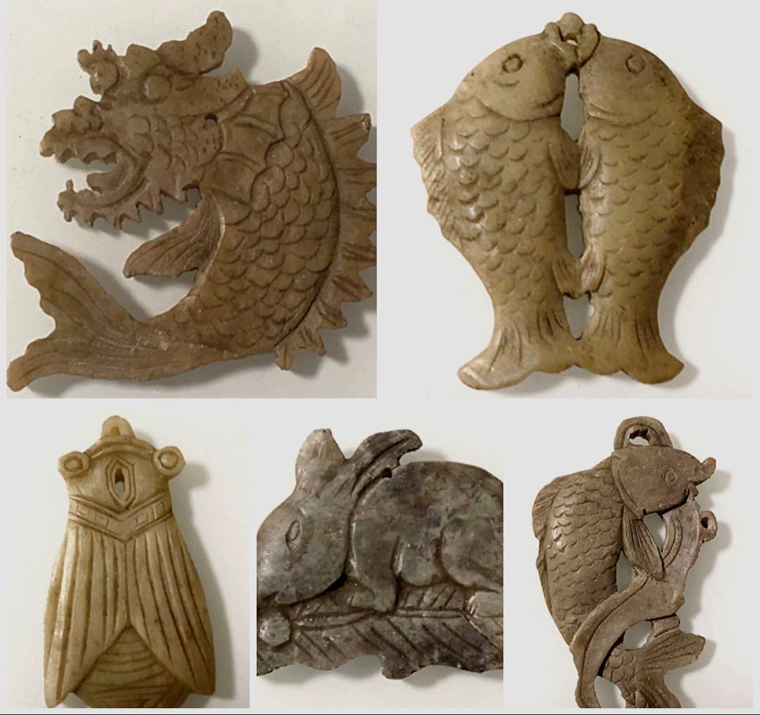 中国美術 玉石彫刻 根付 ①〜⑤まとめて特別 価格