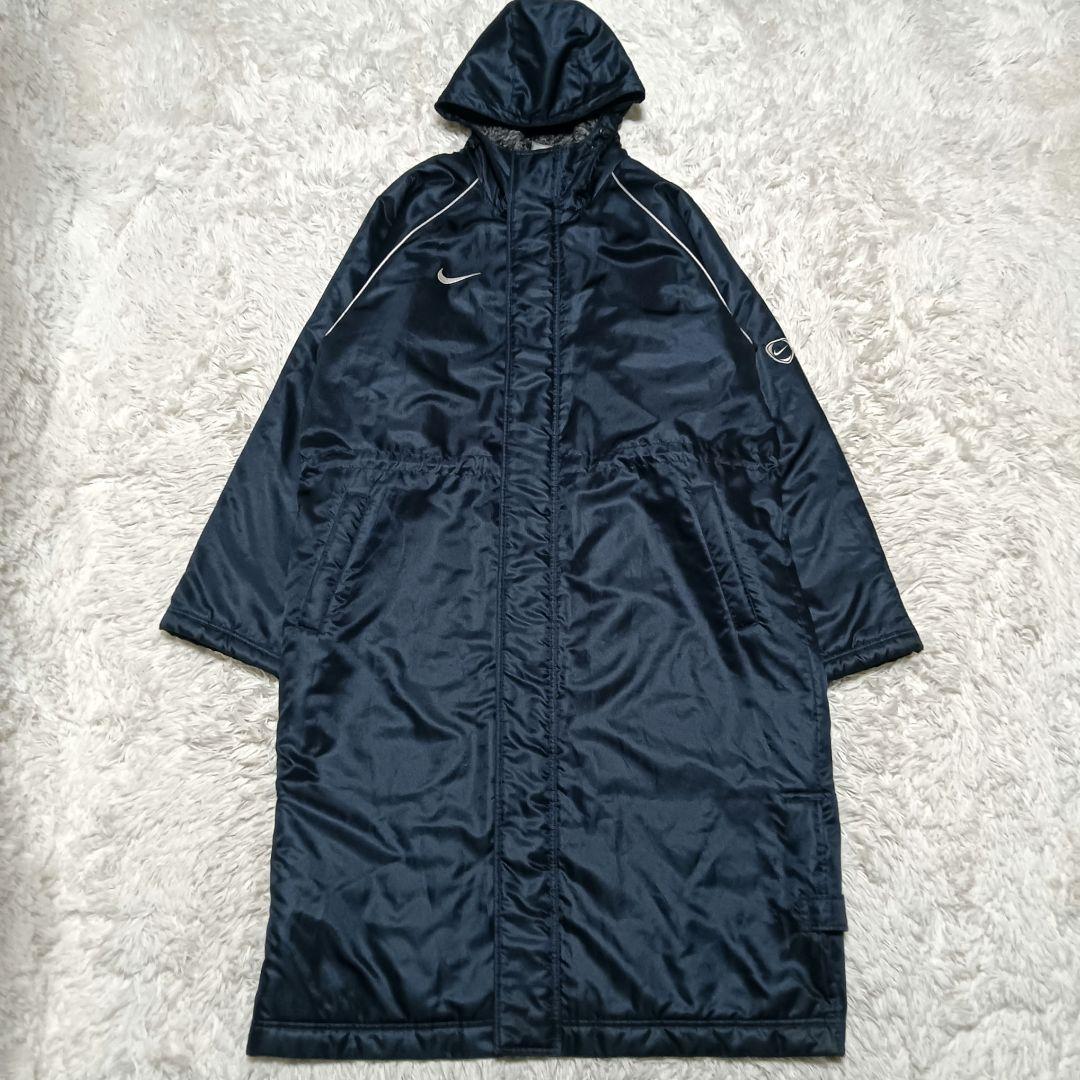 NIKE　ベンチコート　ロゴ刺繍　フード×裏地ボア起毛　XL　メンズ　ネイビー