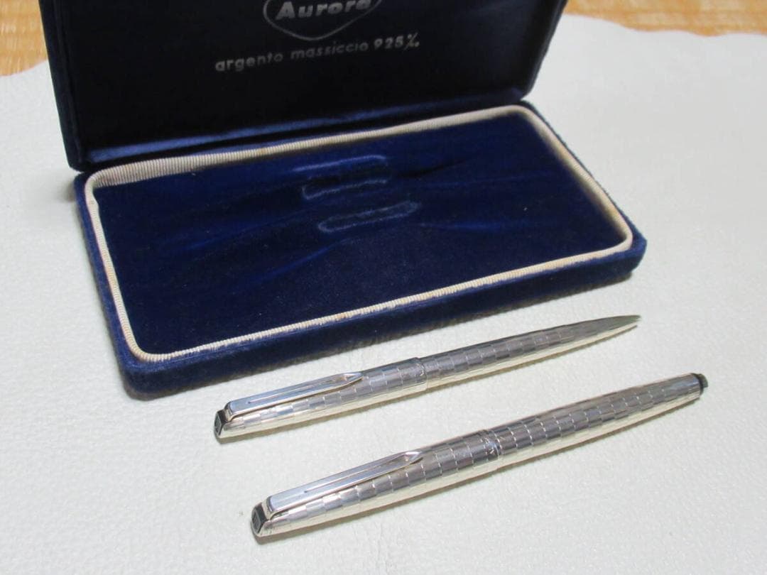 未使用(難あり 1960年イタリア製◆アウロラ 925銀製 万年筆とボールペン