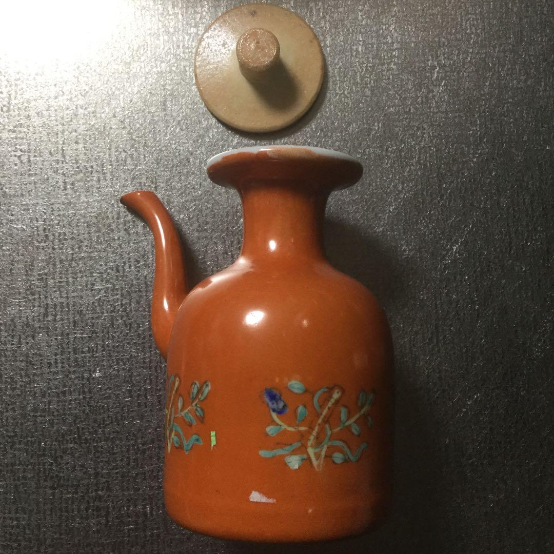 中国 骨董 醤油指し 民国 汎紅 裏印あり