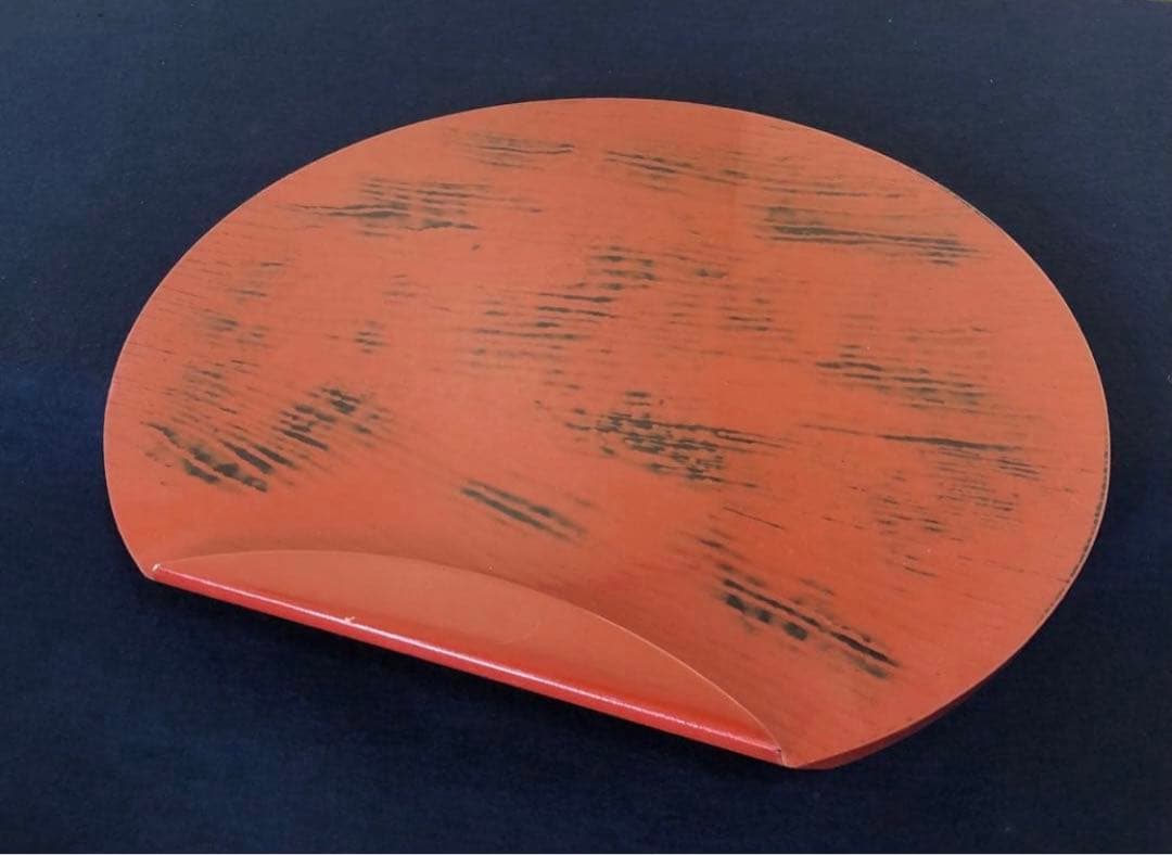 《R》根来塗 半月盆5客 膳 木製漆器 懐石 元箱　250820G1