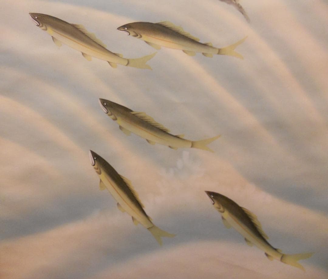 掛け軸 秀水 若鮎渓流 絹本 希少 軸装 茶道具 掛軸 美品 です。