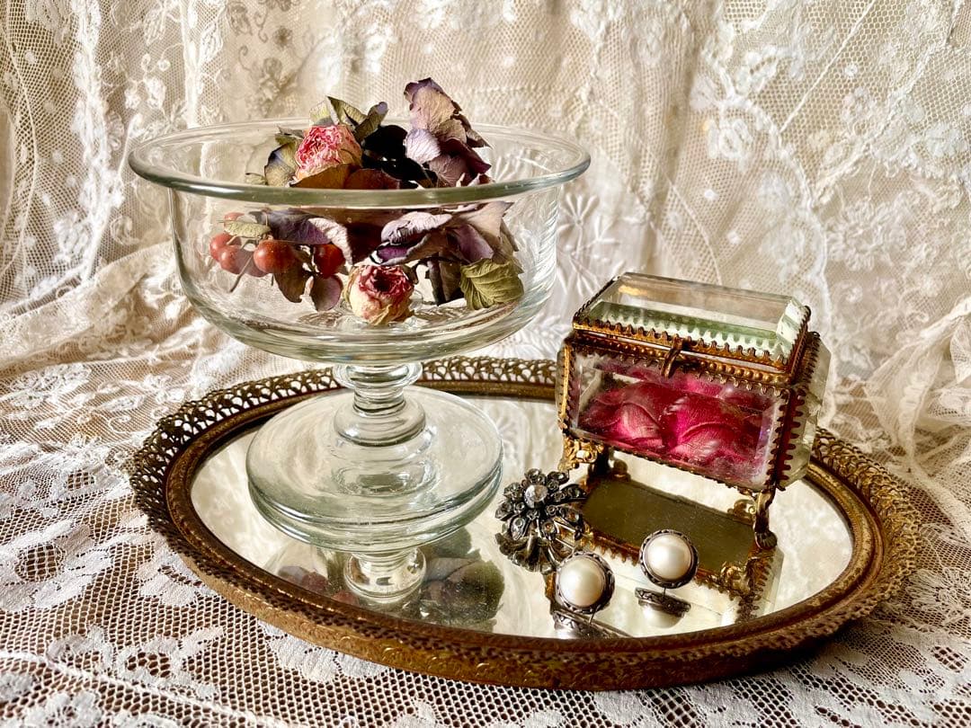 19世紀手吹きガラスの脚付コンフィチュールグラス　フランスアンティーク　クープ