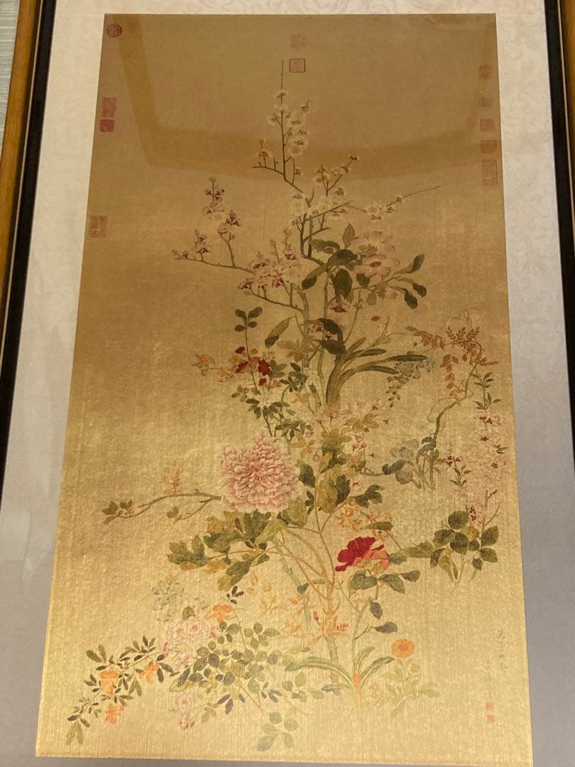 d*9様 台湾　故宮博物院　額入り絵画　清錢維城畫萬彙熙春圖　軸