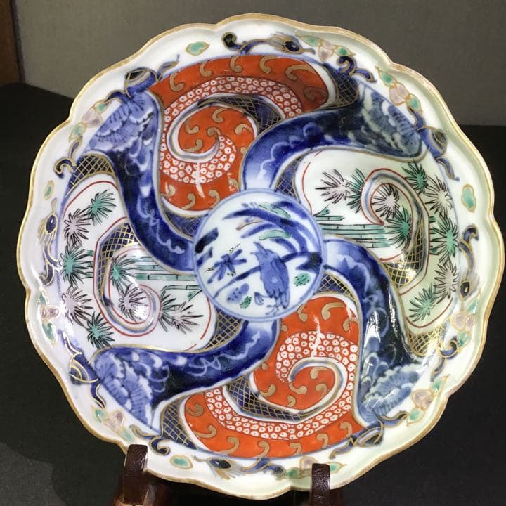 古伊万里、渦福、陽刻捻り紋、縁取り　江戸期